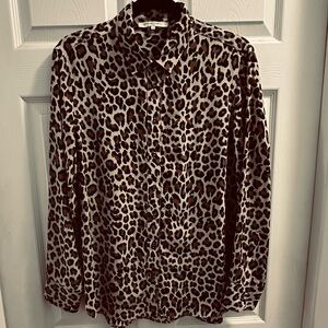 Gerard Darel Leopard Print Button-Down Silk Blouse